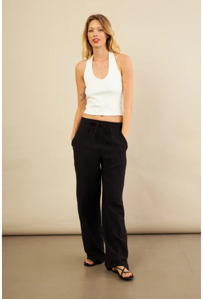 Kadın Siyah Müslin Pantolon FRO1004