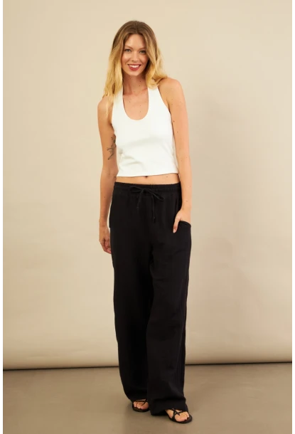 Kadın Siyah Müslin Pantolon FRO1004