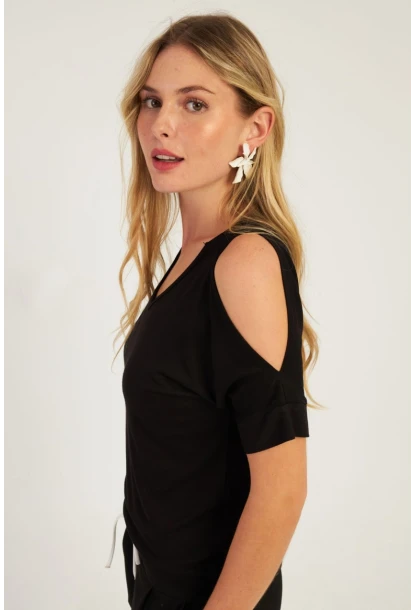 Kadın Siyah Omuzları Açık Bluz BR1329