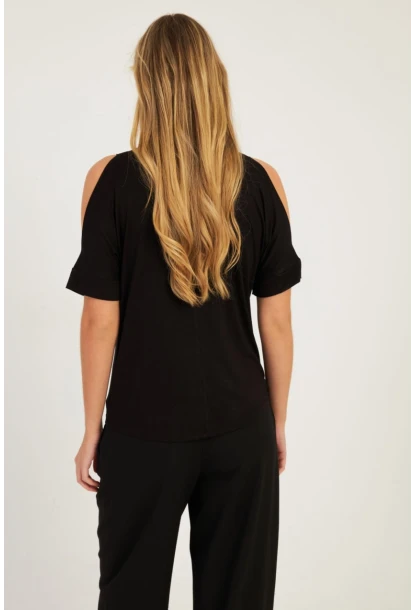 Kadın Siyah Omuzları Açık Bluz BR1329