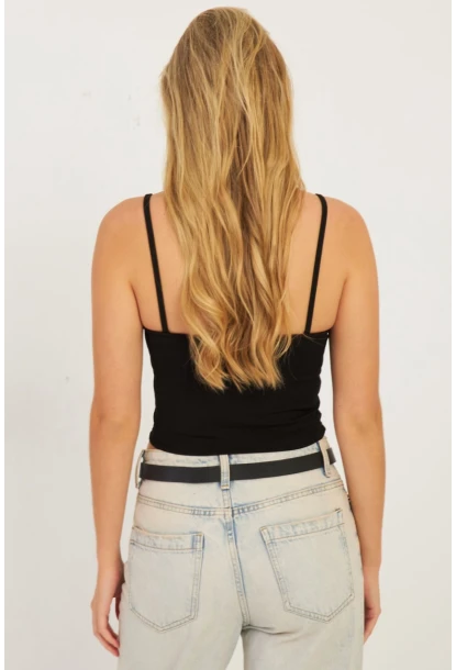 Kadın Siyah Önü Büzgülü Crop Bluz CG339