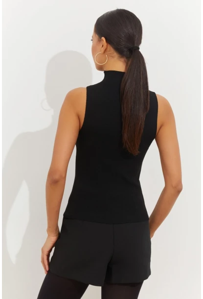 Kadın Siyah Önü Damla Kolsuz Triko Bluz YV112