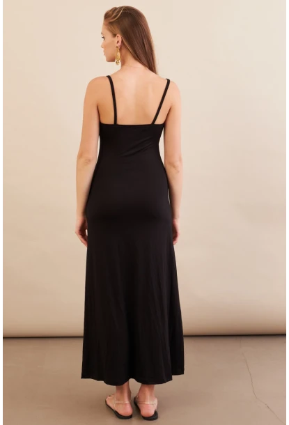 Kadın Siyah Önü Pencereli Midaxi Elbise EY3114