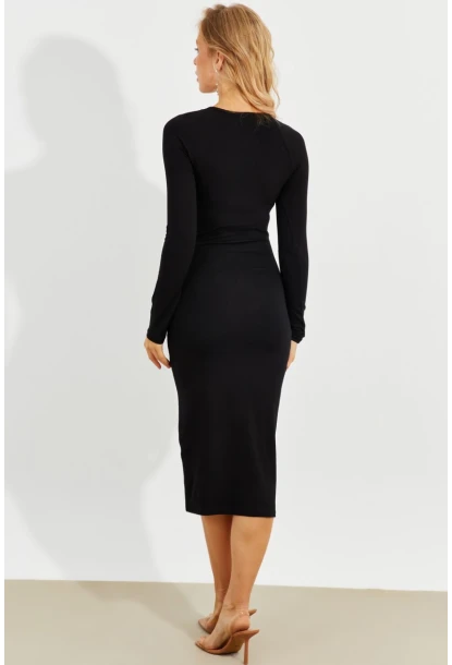 Kadın Siyah Önü Pencereli Midi Elbise B226