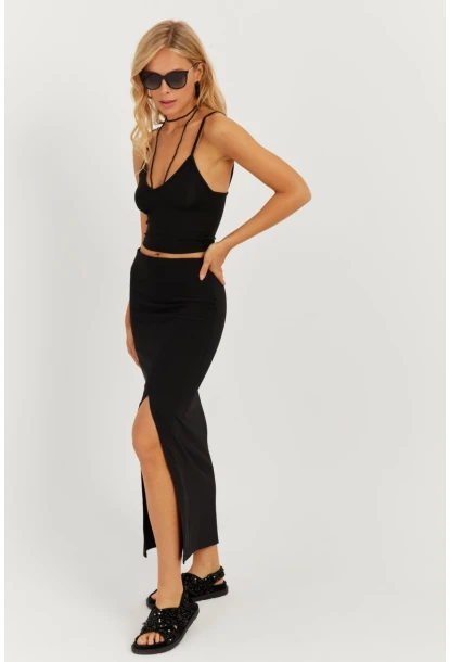 Kadın Siyah Otoman Midi Etek CK150