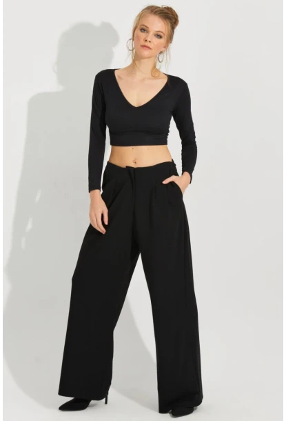 Kadın Siyah Palazzo Pantolon QRS8383