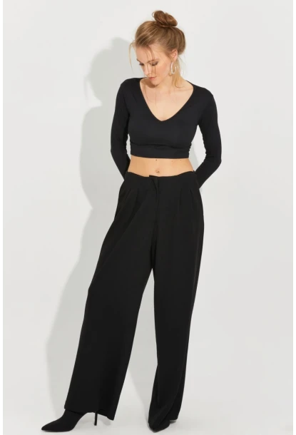 Kadın Siyah Palazzo Pantolon QRS8383