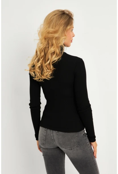 Kadın Siyah Pencereli Balıkçı Yaka Bluz COL2909