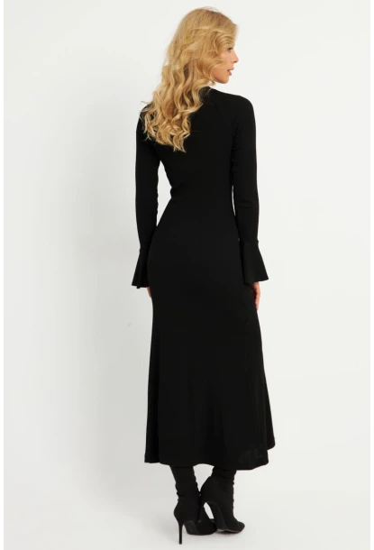 Kadın Siyah Pencereli Kaşkorse Midi Elbise EY2907