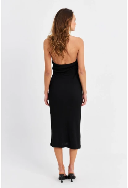 Kadın Siyah Pencereli Kaşkorse Midi Elbise EY3063