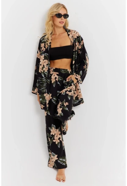 Kadın Siyah-Pudra Desenli Alt Üst Takım  GÇ168