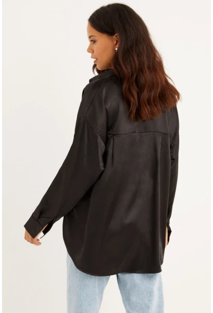 Kadın Siyah Saten Gömlek SF1285