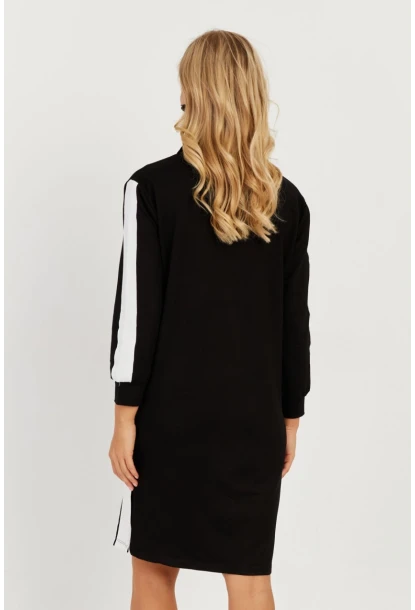 Kadın Siyah Şeritli Fermuarlı Midi Elbise ST5024