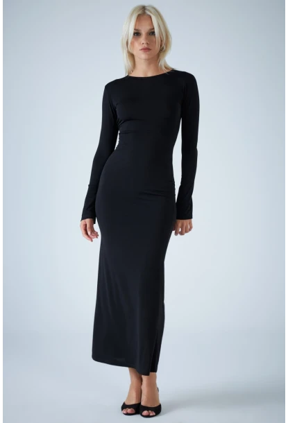 Kadın Siyah Sırt Detaylı Maxi Elbise HO58