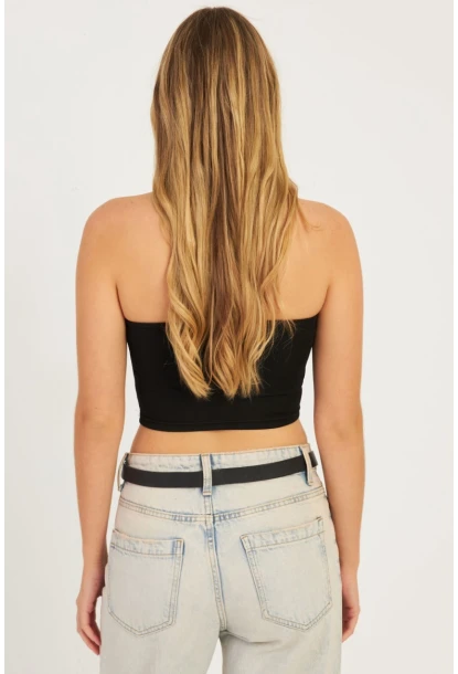 Kadın Siyah Sırtı Açık Crop Bluz CG345