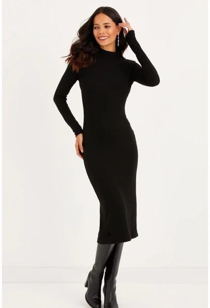 Kadın Siyah Sırtı Açık Midi Elbise EY1367