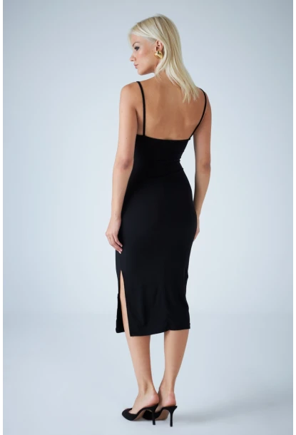 Kadın Siyah Sırtı Açık Pencereli Midi Elbise CEL001