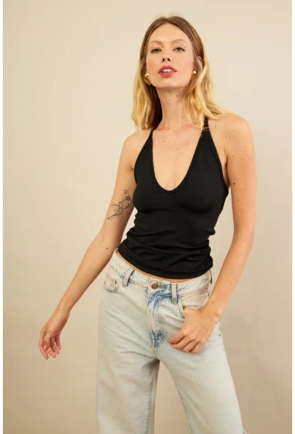 Kadın Siyah Sırtı Dantel Detaylı Bluz EY3123