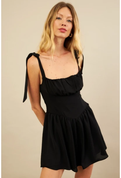 Kadın Siyah Sırtı Gipeli Mini Elbise YEL221688