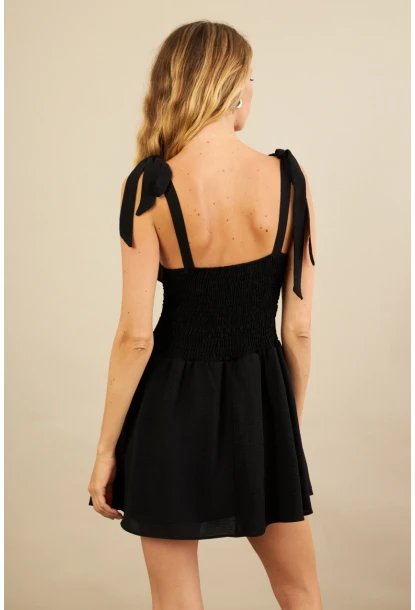 Kadın Siyah Sırtı Gipeli Mini Elbise YEL221688