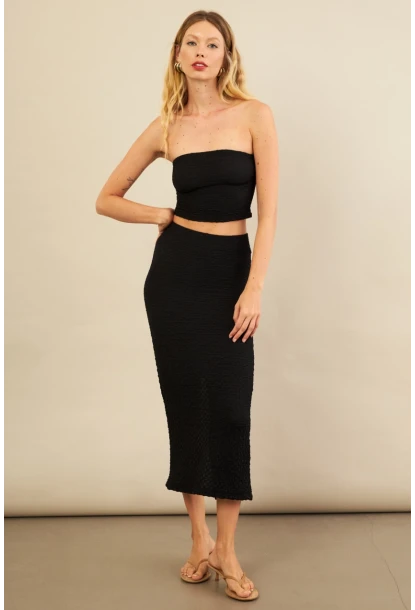 Kadın Siyah Straplez Alt Üst Bubble Takım FLU340