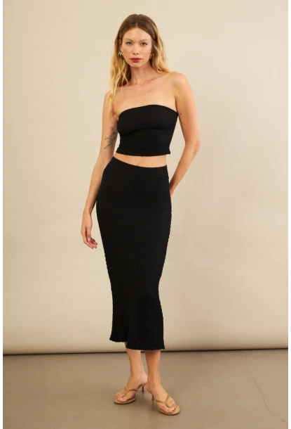 Kadın Siyah Straplez Alt Üst Bubble Takım FLU340