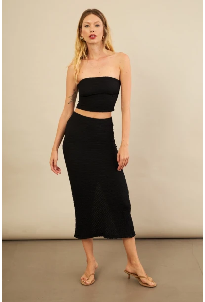 Kadın Siyah Straplez Alt Üst Bubble Takım FLU340