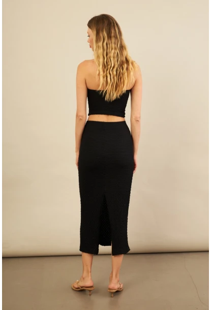 Kadın Siyah Straplez Alt Üst Bubble Takım FLU340