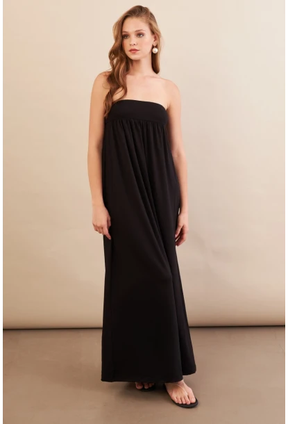 Kadın Siyah Straplez Midi Elbise EY3111