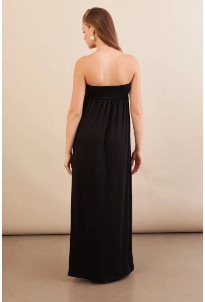 Kadın Siyah Straplez Midi Elbise EY3111