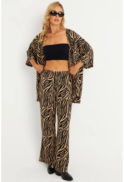 Kadın Siyah -Tarçın Desenli Bürümcük Alt Üst  Takım LON3004