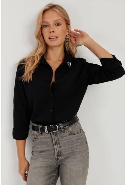 Kadın Siyah Taş Detaylı Gömlek ZER402