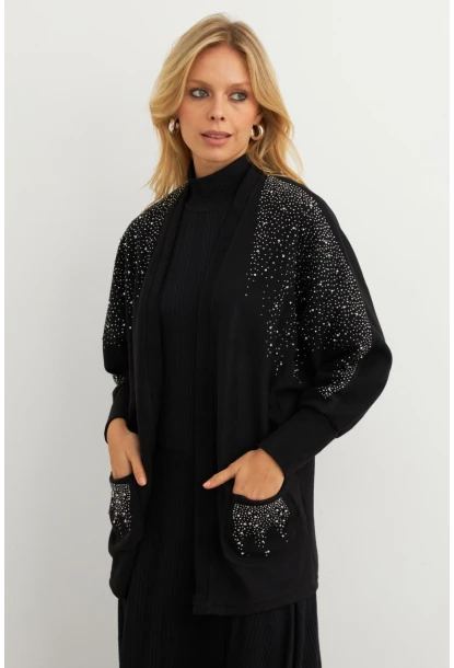 Kadın Siyah Taşlı Hırka MPK813