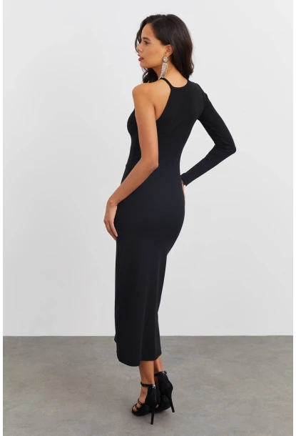 Kadın Siyah Tek Kol Kaşkorse Elbise EY1521