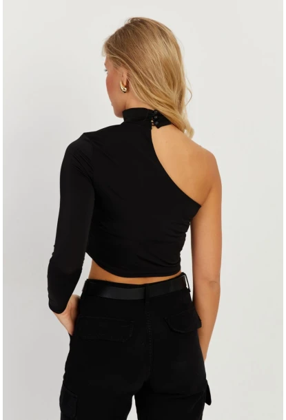 Kadın Siyah Tek Omuz Açık Bluz CY334
