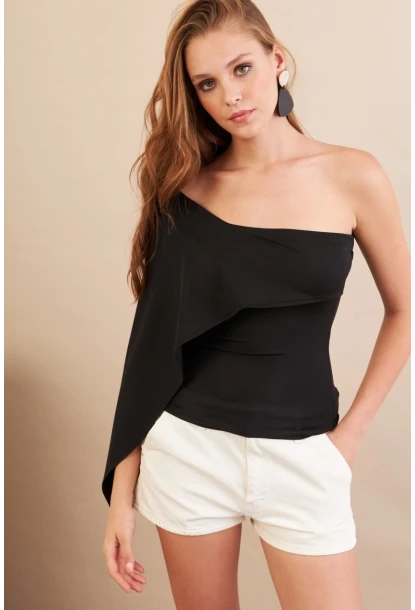 Kadın Siyah Tek Omuz Bluz AN6015