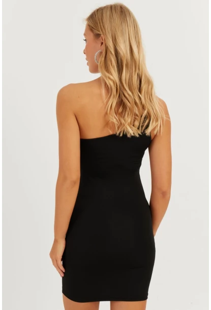 Kadın Siyah Tek Omuz Mini Elbise CG332