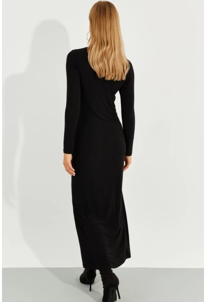 Kadın Siyah Tokalı Anvelop Maxi Elbise BK272020