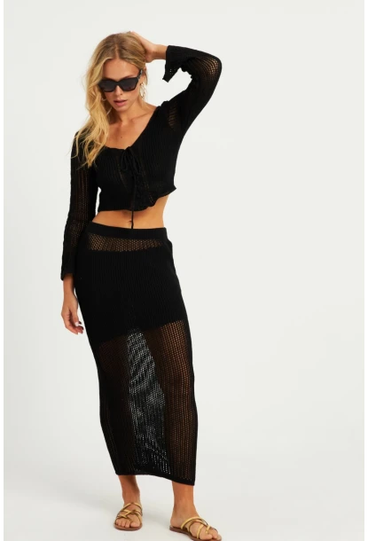 Kadın Siyah Triko Etek Takım KZ540