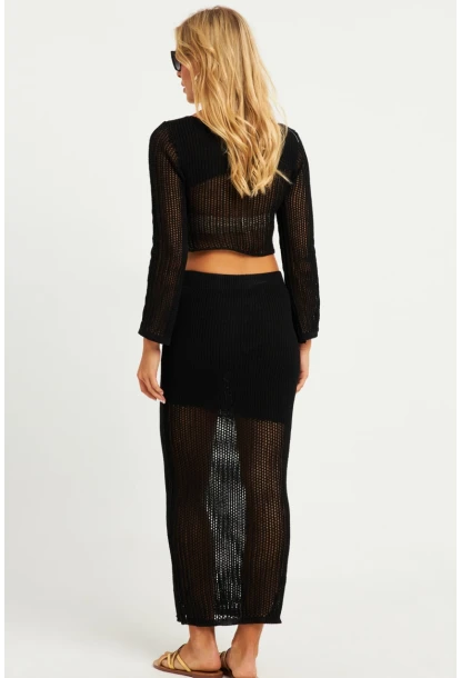 Kadın Siyah Triko Etek Takım KZ540