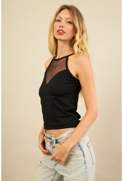 Kadın Siyah Tül Pencereli Bluz EY3120