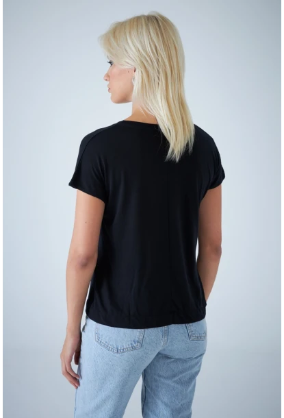 Kadın Siyah V Yaka T-Shirt LPP1311