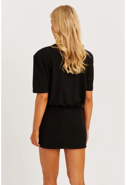 Kadın Siyah Vatkalı Basic Elbise KED153