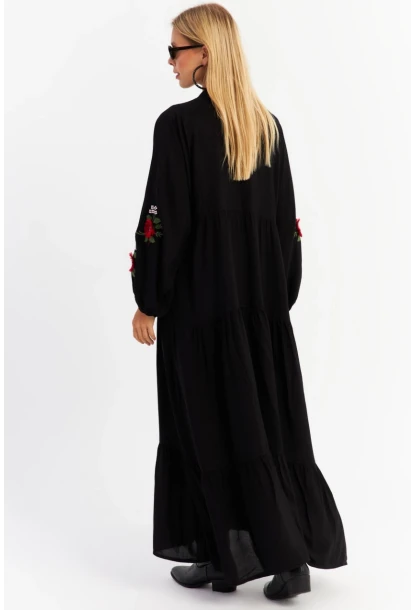 Kadın Siyah Volanlı Maxi Elbise MALO9