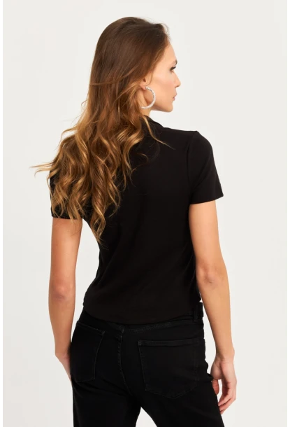 Kadın Siyah Yaka Fermuarlı Bluz RLO95