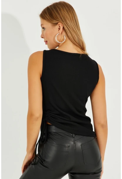 Kadın Siyah Yanı Büzgülü Kaşkorse Bluz TH1093