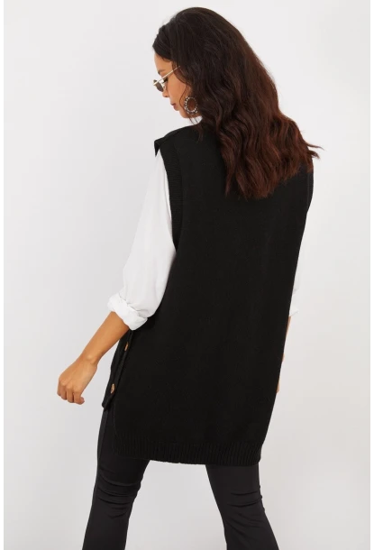 Kadın Siyah Yanları Düğmeli Kolsuz Triko Tunik YV75