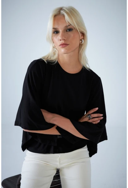 Kadın Siyah Yarasa Kol Bluz EY3134
