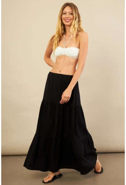 Kadın Siyah Yırtmaçlı Müslin Etek ÖM7016