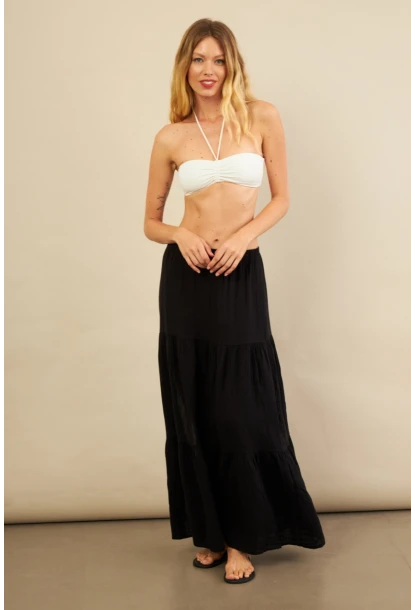 Kadın Siyah Yırtmaçlı Müslin Etek ÖM7016